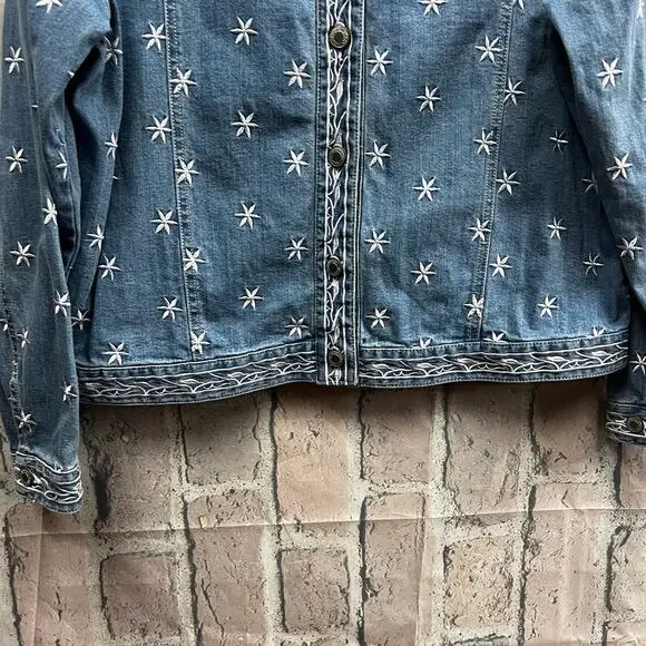 Coldwater Creek Stars Women Washed Blue Jean Jacket Button-Down Size Large - Picture 9 of 10